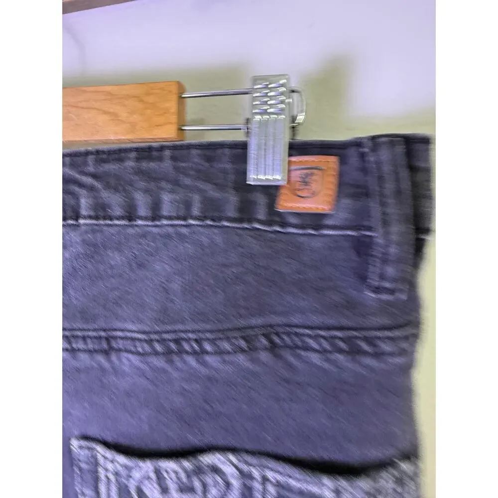 Stacy Adams Black Wash Straight Leg Jeans 36x32 Monogram Pocket Stretch Denim